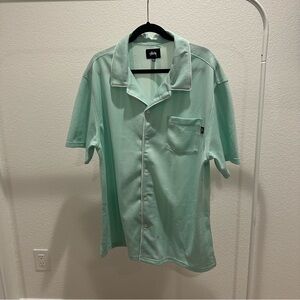 Stussy camp collar piped mesh button up shirt short sleeve teal